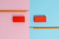 Comparison of Two Objects Blocks Pencils Sticker Notes Facing Inward Outward Making An Arrangement Reflection On a Royalty Free Stock Photo