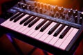 Two octaves electronic musical keyboard synthesizer close-up