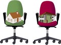 Two office chairs with model house and villa Royalty Free Stock Photo