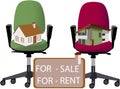 Two office chairs with model house and villa Royalty Free Stock Photo