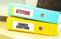 Two office folders with text attitude changes everrything