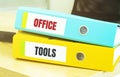 Two office folders with text OFFICE TOOLS Royalty Free Stock Photo
