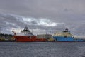 Two Offshore Supply Vessels and anchor Handlers, the Pacific Dispatch and Maersk Handler at the Port of Montrose