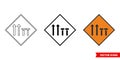 Two offside lanes of four closed roadworks sign icon of 3 types color, black and white, outline. Isolated vector sign symbol