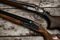 Two old antique shotguns rifle Royalty Free Stock Photo