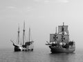 Two Old battle ships at sea Royalty Free Stock Photo