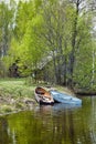 Two old boat on the river bank. Vilage Royalty Free Stock Photo