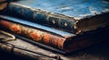 Two old books stacked on top of each other with a rope tied to them, AI Royalty Free Stock Photo
