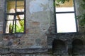 Two old broken windows in castle Royalty Free Stock Photo