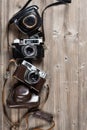 Vintage cameras above view. Retro concept. Royalty Free Stock Photo