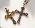 Two old christian crosses with decorations Royalty Free Stock Photo