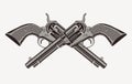 Two old crossed revolvers in realistic style Royalty Free Stock Photo