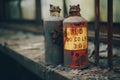 two old gas bottles sitting on the ground next to each other Royalty Free Stock Photo