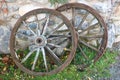 Two old horse wagon wooden wheels