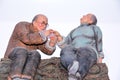 The two old man painted sculpture