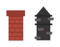 Two old red brown brick chimney roof architecture top smoke vector. Royalty Free Stock Photo