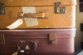 Two old retro suitcase with tags Royalty Free Stock Photo