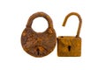 Two old rusted lock isolated on white Royalty Free Stock Photo