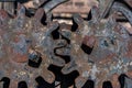 Two old and rusty cog wheels from an old steel mill in Sweden