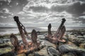 Two old rusty ship anchors Royalty Free Stock Photo