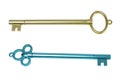 Two old style keys, isolated on blank background Royalty Free Stock Photo