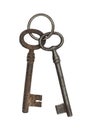 Two old vintage keys isolated on white background Royalty Free Stock Photo