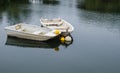 Two old white fishing boats in the quiet river, Sydney, Australia. Royalty Free Stock Photo