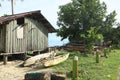 Old wooden boats by fisherman house with in Samber Royalty Free Stock Photo