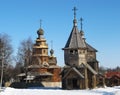 Two old wooden churches in Suzdal. Royalty Free Stock Photo