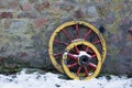 Two old wooden wagon wheel Royalty Free Stock Photo