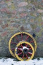 Two old wooden wagon wheel Royalty Free Stock Photo