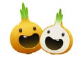 Two onion cartoon character bright juicy on a white background