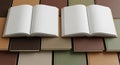 Two Open Blank Books on Stack of Closed Books, Earthy Tones Royalty Free Stock Photo