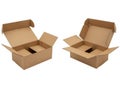 Two open cardboard boxes with cutouts on white background isolated on white background Royalty Free Stock Photo