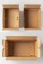 Two open cardboard boxes on a white surface. Ideal for packaging and storage concepts Royalty Free Stock Photo