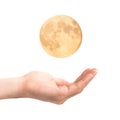 Two open hands hold full moon