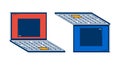 Two open laptops placed side by side 2D doodle objects set