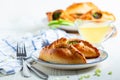 Two open pies with savory filling (rastegay). Russian kitchen Royalty Free Stock Photo