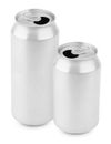 Two opened aluminum cans of beer on white Royalty Free Stock Photo