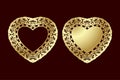 Two openwork golden hearts with floral ethnic pattern. Laser cutting template. Royalty Free Stock Photo