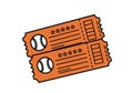 Two orange baseball tickets showing star designs and baseball graphics for event entry Royalty Free Stock Photo