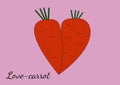 Two orange carrots merged with each other in the form of heart.