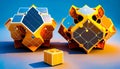 Two orange cubes with solar panels on them. Generative AI
