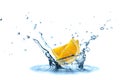 Two orange slices closeup in splashing water isolated Royalty Free Stock Photo
