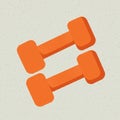 Two orange, stylized dumbbells are illustrated in a minimalist design, against a light, Royalty Free Stock Photo