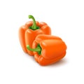 Two Orange Sweet Bulgarian Bell Peppers, Paprika on Background