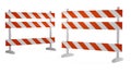 Two orange traffic warning street barriers on white background - under construction, maintenance or attention concept