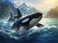 Ai Generated illustration Wildlife Concept of Two Orcas Swimming Royalty Free Stock Photo