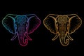 Two ornate elephant heads gradient and gold on black Royalty Free Stock Photo