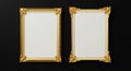 Two ornate, rectangular golden frames with intricate decorative corners and edge Royalty Free Stock Photo